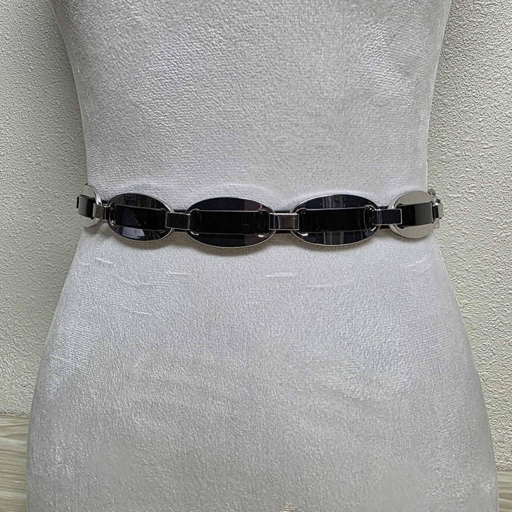 Belt Oval Chrome Shapes, Bonded Leather, Ties In The Back